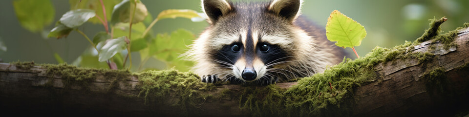 Naklejka na ściany i meble Portrait of a raccoon in his natural habitat