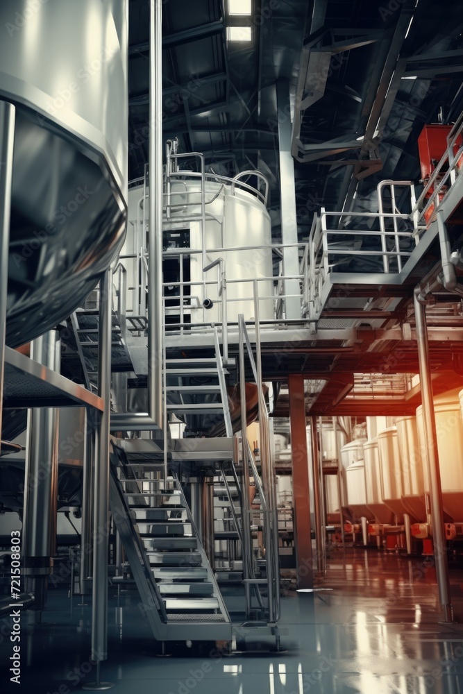 Poster A large metal structure featuring stairs and a staircase. This versatile image can be used in various contexts