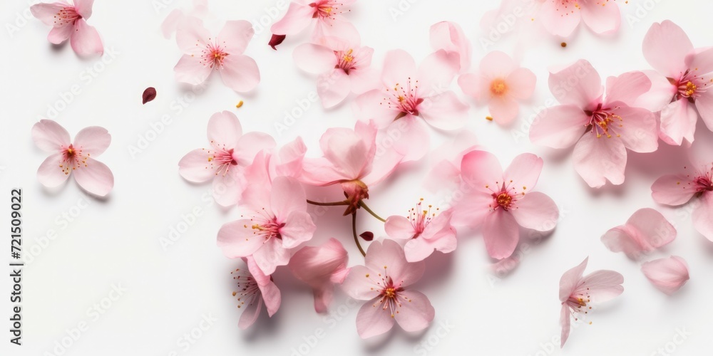 Poster a beautiful bunch of pink flowers placed on a clean white surface. perfect for adding a touch of ele