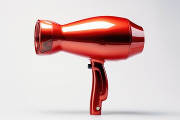 A red hair dryer sitting on top of a table. Perfect for beauty salon or personal use