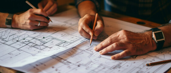 Hands of experience meticulously drafting a blueprint, where precision meets the art of engineering design