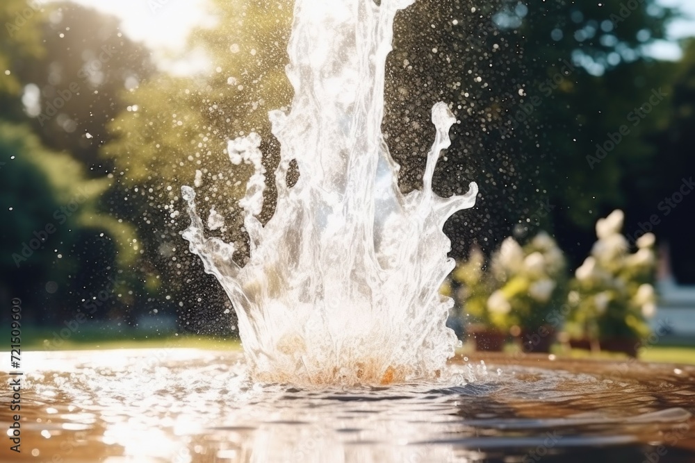 Poster A dynamic image capturing a splash of water coming out of a fountain. Perfect for adding a refreshing touch to any project