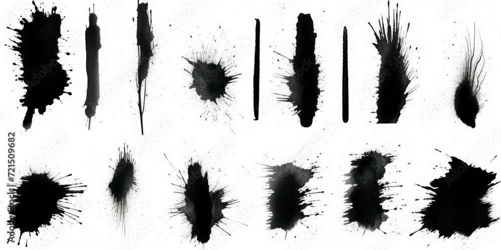 Poster A collection of ink splats on a white background. Perfect for adding a touch of creativity and uniqueness to various design projects