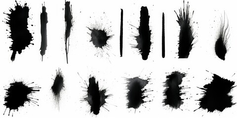 A collection of ink splats on a white background. Perfect for adding a touch of creativity and uniqueness to various design projects