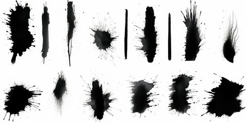 A collection of ink splats on a white background. Perfect for adding a touch of creativity and uniqueness to various design projects