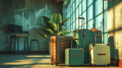suitcases in the old hall of the exotic hotel