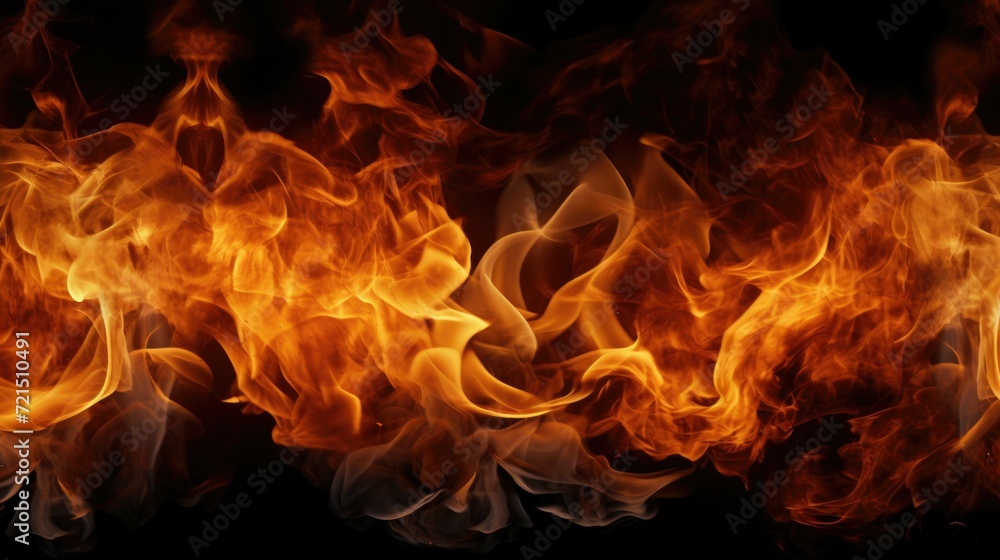 Poster Close up view of a fire burning brightly against a black background. Perfect for adding warmth and intensity to any design project