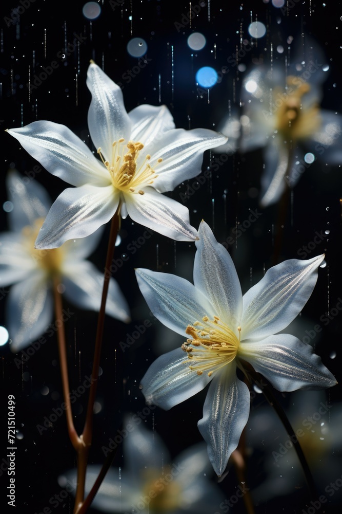 Poster white flowers with glistening water droplets. perfect for adding a touch of freshness and elegance t
