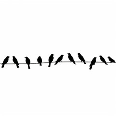 Obraz premium birds on a wire silhouette, transparent background сreated with Generative Ai