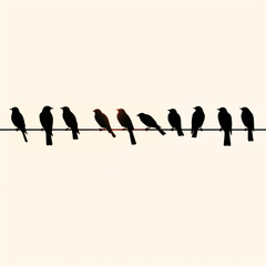 Obraz premium birds on a wire silhouette, transparent background сreated with Generative Ai