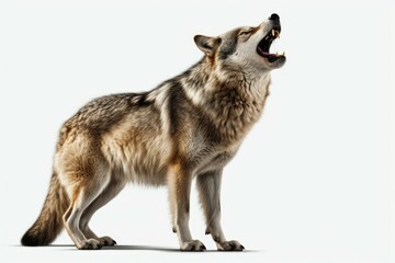 Fototapeta premium A wolf standing on a white surface with its mouth open. Suitable for wildlife and nature themes