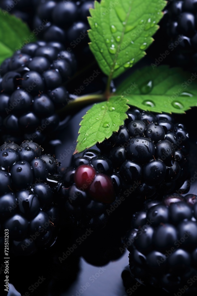 Aufkleber a close up view of a bunch of ripe blackberries. this image can be used to showcase the vibrant colo