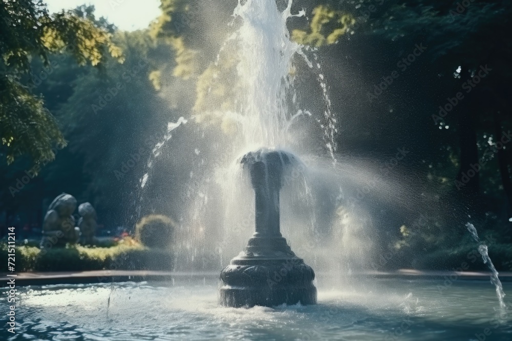 Poster a picture of a fountain with water spewing out. can be used to depict a decorative water feature or 