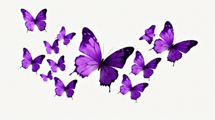 A captivating image of a group of purple butterflies gracefully flying in the air. Perfect for nature-themed projects and designs