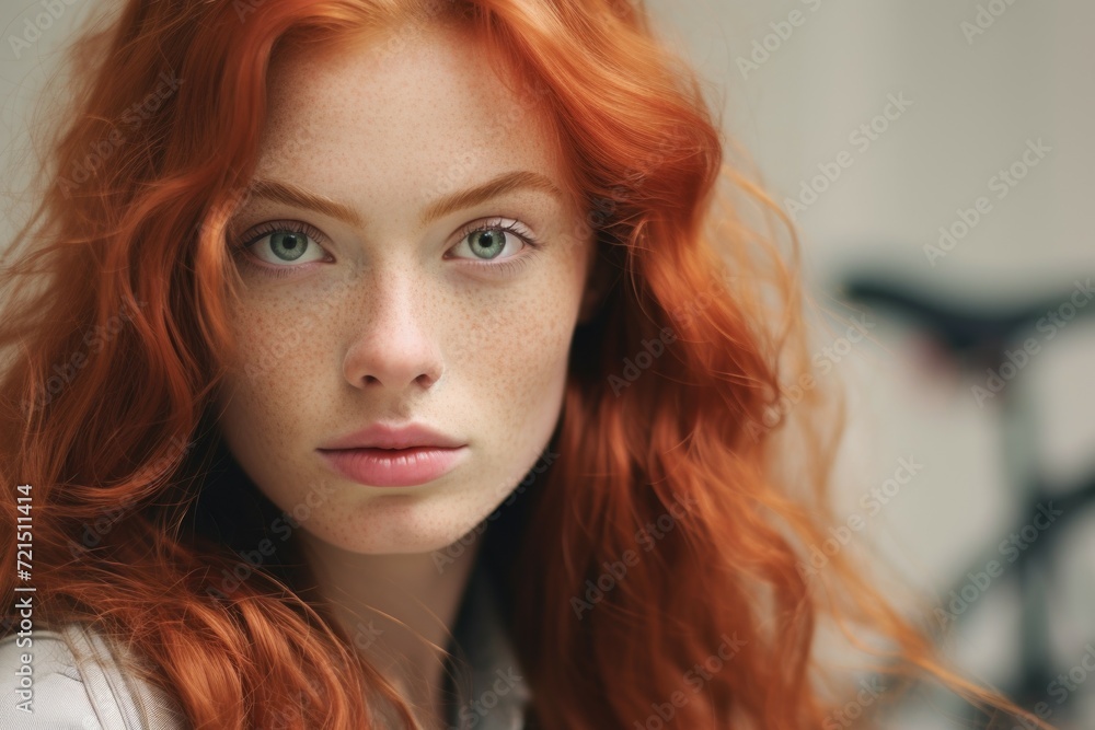 Poster A close up photograph showcasing the vibrant red hair of an individual. This image can be used in various contexts and for different purposes