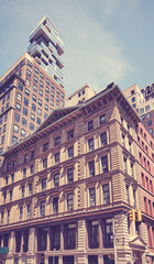 Fototapeta na wymiar Retro stylized picture of New York diverse architecture, Manhattan, USA.