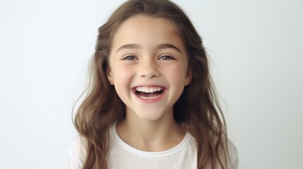 Fototapeta premium A young girl with a beautiful smile and long brown hair. Perfect for various uses