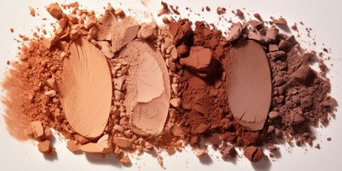 A detailed view of three different colored eyeshadows. Perfect for makeup tutorials and beauty product advertisements