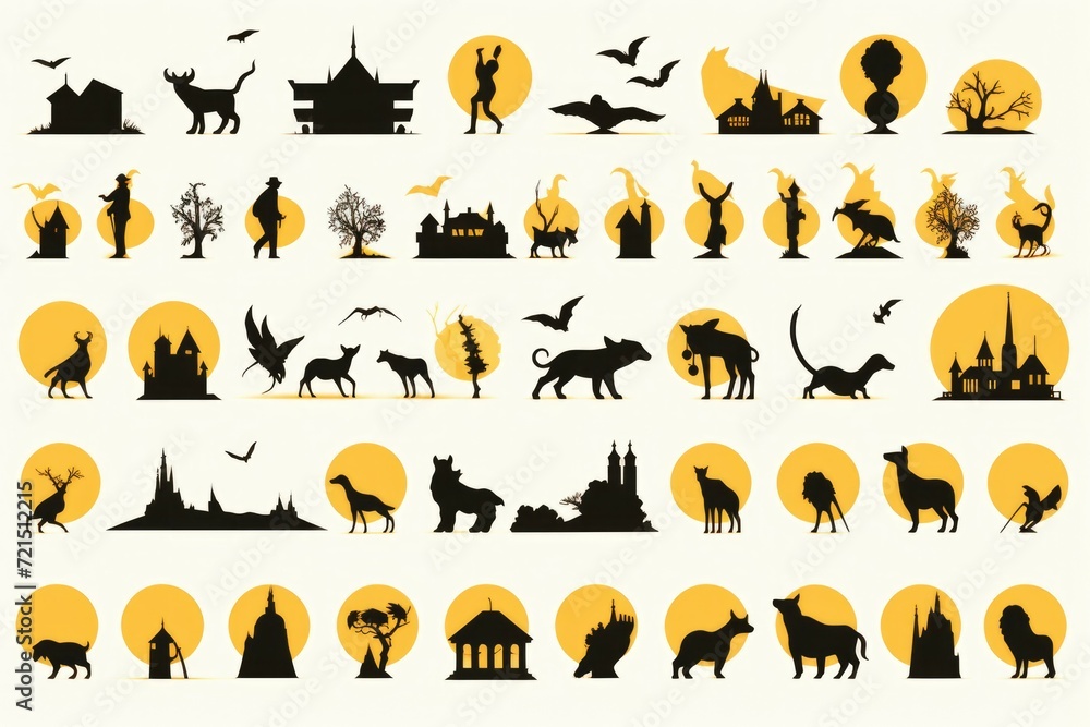 Aufkleber a collection of various silhouettes featuring animals and people. perfect for adding a touch of eleg