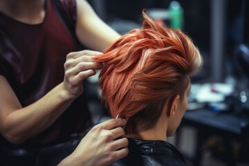 Woman getting her hair cut at a salon. Perfect for beauty and haircare industry promotions
