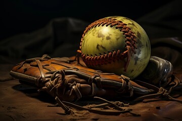 Softball glove with ball in it