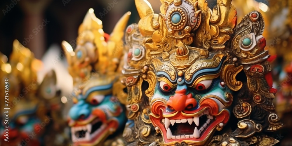 Poster A close-up view of a group of masks. Can be used for various purposes