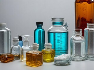 glass bottles with colored liquid