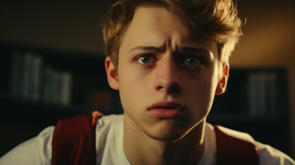 A close-up shot of a person with a serious expression on their face. Can be used to convey determination, intensity, or focused concentration