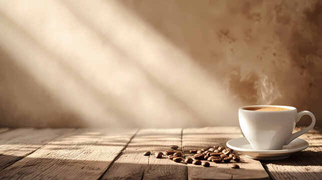 cup of coffee on wooden table