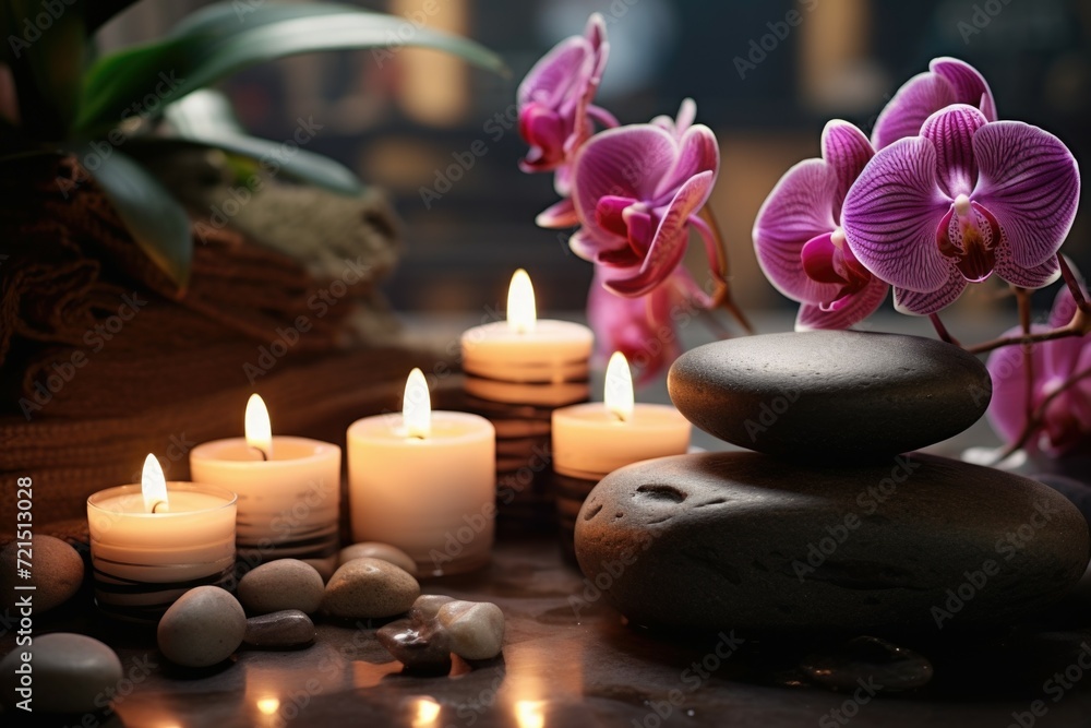 Poster a bunch of candles sitting on top of a table. suitable for various occasions and events