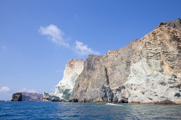 Fototapeta na wymiar Santorini - The white rock towers from south part of the island.