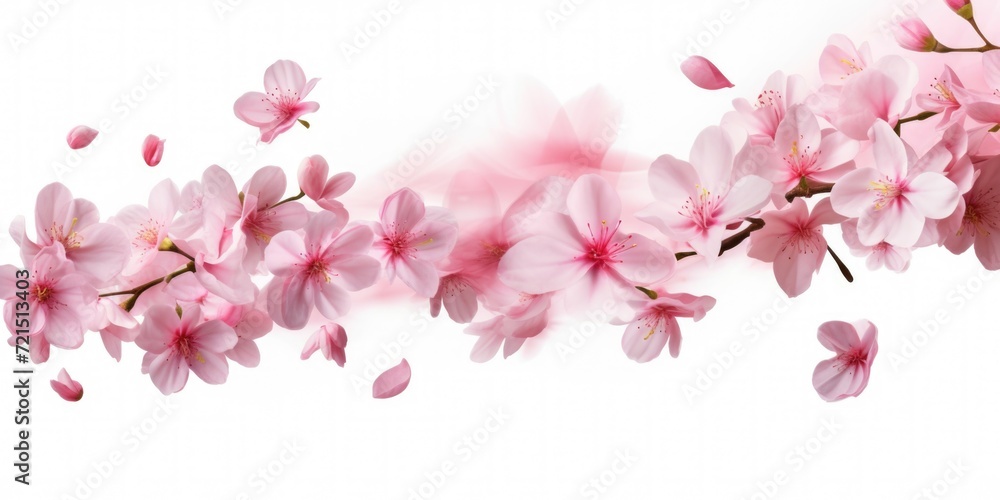 Poster A close-up view of a branch from a cherry tree, showcasing its beautiful pink flowers. This image can be used to add a touch of nature and elegance to various projects