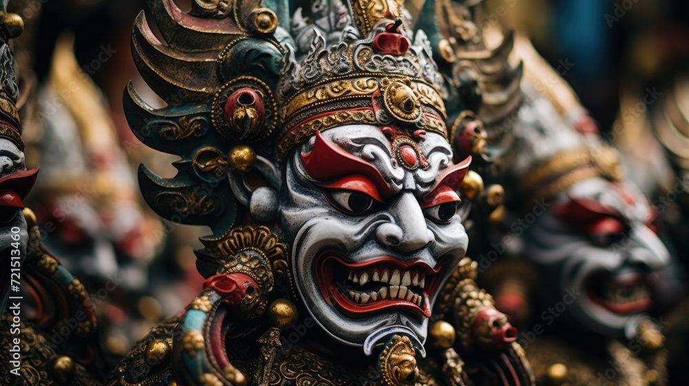 Poster close up of a group of masks. ideal for use in theater productions or costume parties