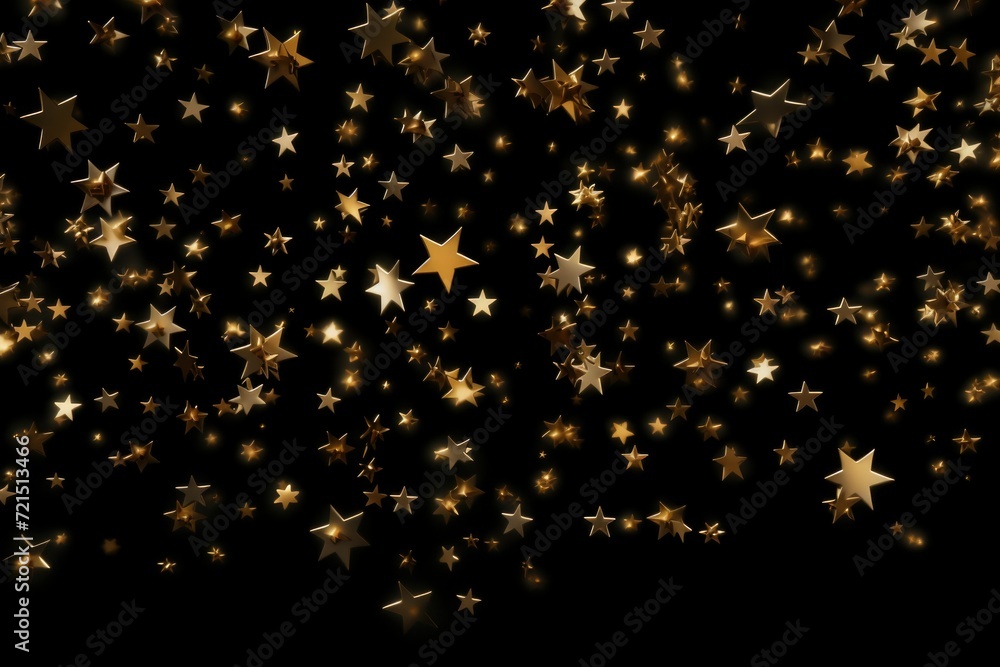 Poster Gold stars scattered across a black background. Ideal for adding a touch of glamour and sparkle to any design project