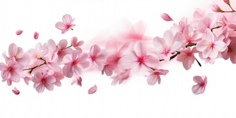 A close-up view of a branch from a cherry tree, showcasing its beautiful pink flowers. This image can be used to add a touch of nature and elegance to various projects