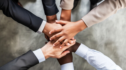 Multiracial business team showing unity with a hand stack