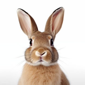 A portrait detailed High quality, portrait image of a rabbit placed on a white background.