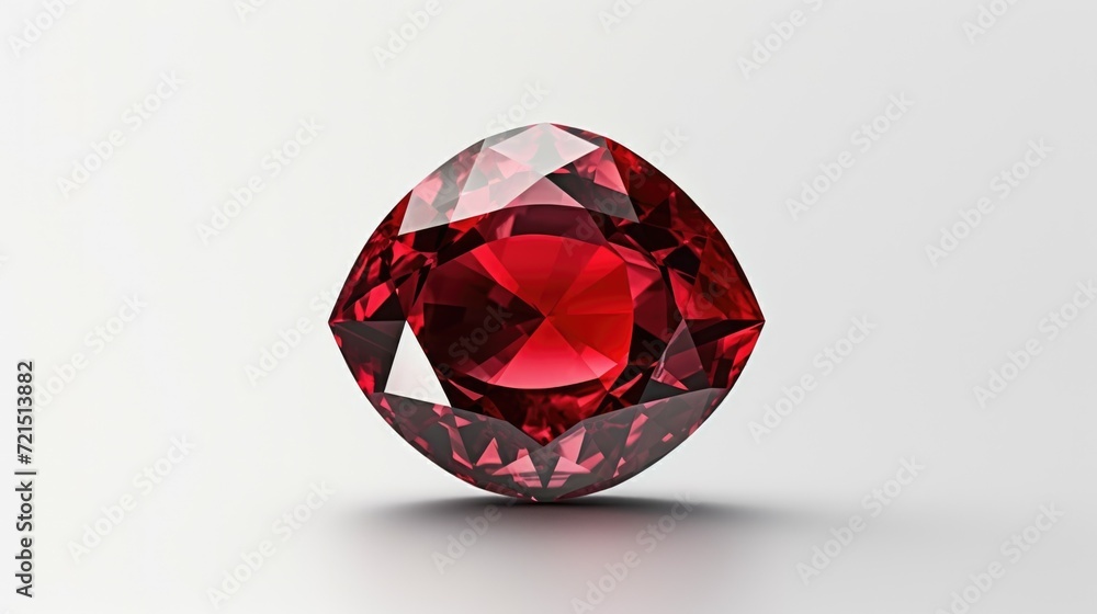 Poster A close-up image of a red diamond placed on a pristine white surface. This picture can be used for various purposes