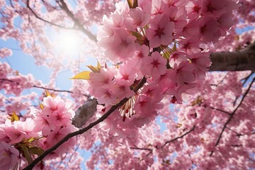 A detailed view of a tree with pink flowers. Perfect for adding a touch of color to any project or design