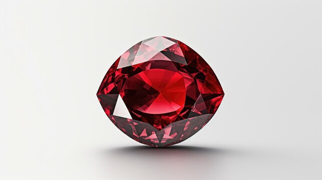 A close-up image of a red diamond placed on a pristine white surface. This picture can be used for various purposes