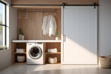 modern laundry room with cabinets 