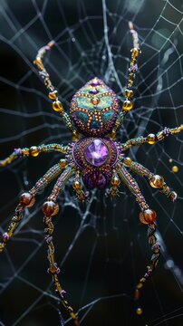 peacock spider made of ametist and amber 