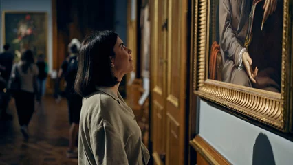 Afwasbaar behang Wenen Young beautiful hispanic woman visiting art gallery at Belvedere Palace in Vienna