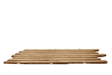 A raft made of wooden logs , side view on isolated transparent background