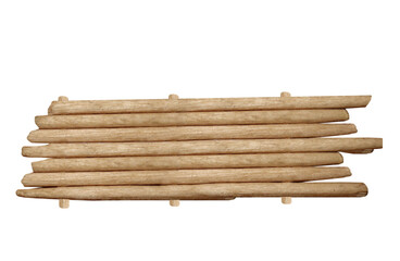 Raft made of wooden logs top view on isolated transparent background
