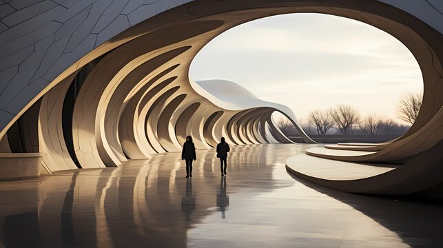 A curvilinear paraboloid surrounded by geometric simplicity --ar 16:9 --v 5.2 --s 750** - Image #3 @maliktanveer