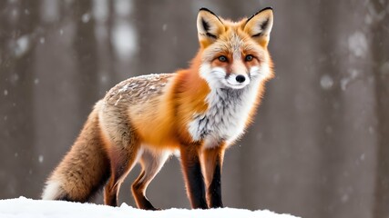 Naklejka na ściany i meble image of a red fox in a snowy environment that is hunting for prey