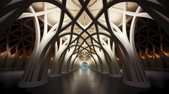 A curved hyperbolic paraboloid in a symmetrical geometric setting --ar 16:9 --v 5.2 --s 750** - Image #3 @maliktanveer