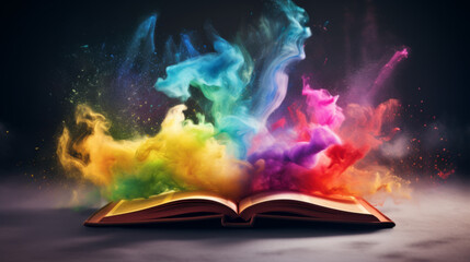 The open book and splashes of paint color.