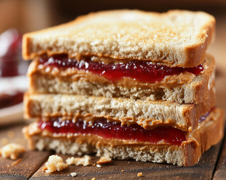 delicious looking peanut butter and jelly sandwich. 